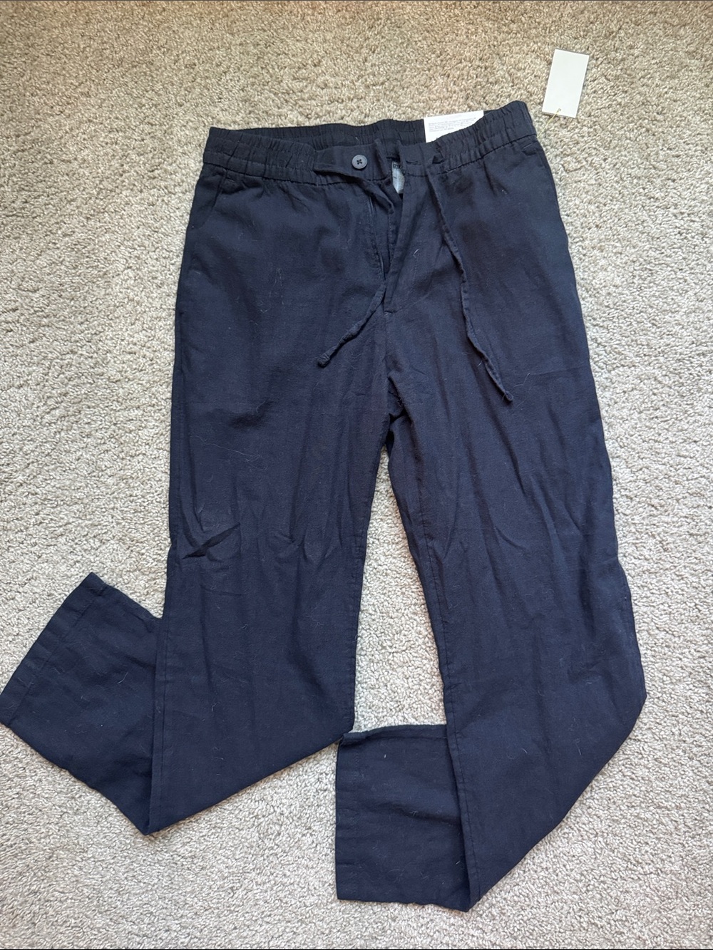 H&M Black Drawstring Linen-Blend Pants